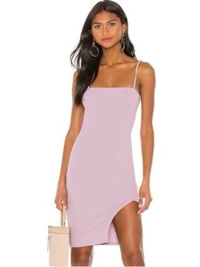 Privacy Please Lilac Ribbed Bodycon Mini Dress | Spaghetti Strap | Side Slit